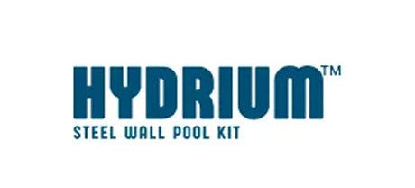 Logo for HYDRIUM featuring bold blue text with the tagline Steel Wall Pool Kit.